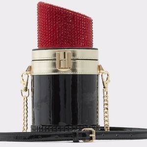 Aldo Viradia crossbody Lipstick Shape bag. Red and Black rhine·stone.